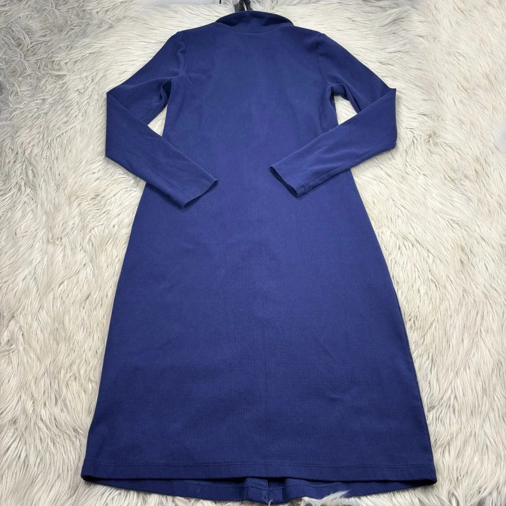 Lands' End Women's S Blue Ribbed Knit LS Button Front Midi Dress Coastal Preppy - Picture 6 of 6